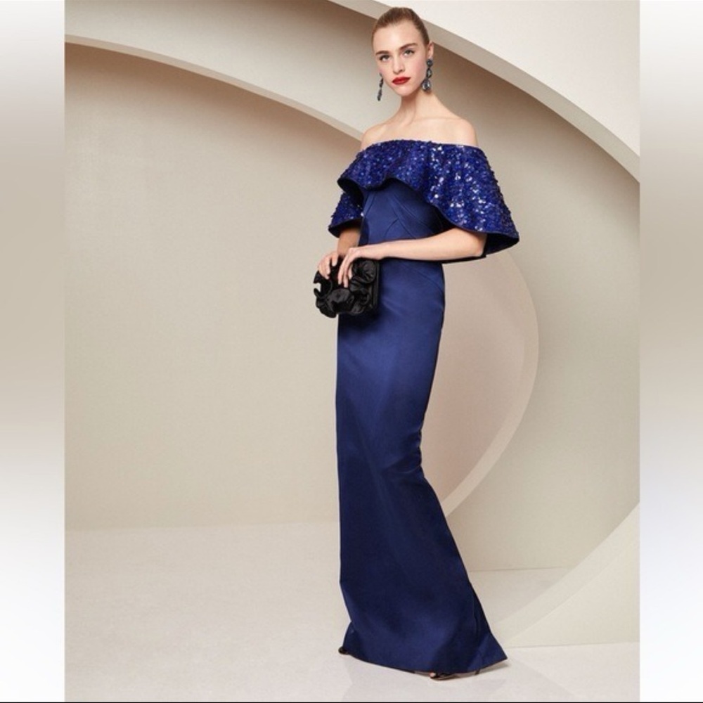 Zac Posen Royal Blue Off-Shoulder Sequin Gown
